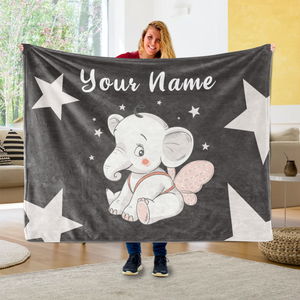 Personalized Baby Elephant Fleece Blanket I02