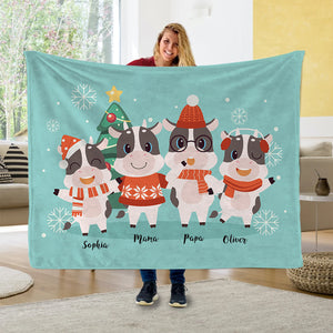 Personalized Family Cow Blanket I04