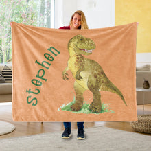 Load image into Gallery viewer, Custom Name Fleece Blanket Dinosaur IV09