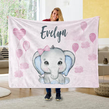 Load image into Gallery viewer, Personalized Elephant Blanket With Name III09
