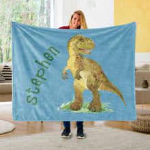 Load image into Gallery viewer, Custom Name Fleece Blanket Dinosaur IV09