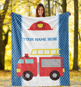 Custom Name Fleece Blanket 13 Fire Truck