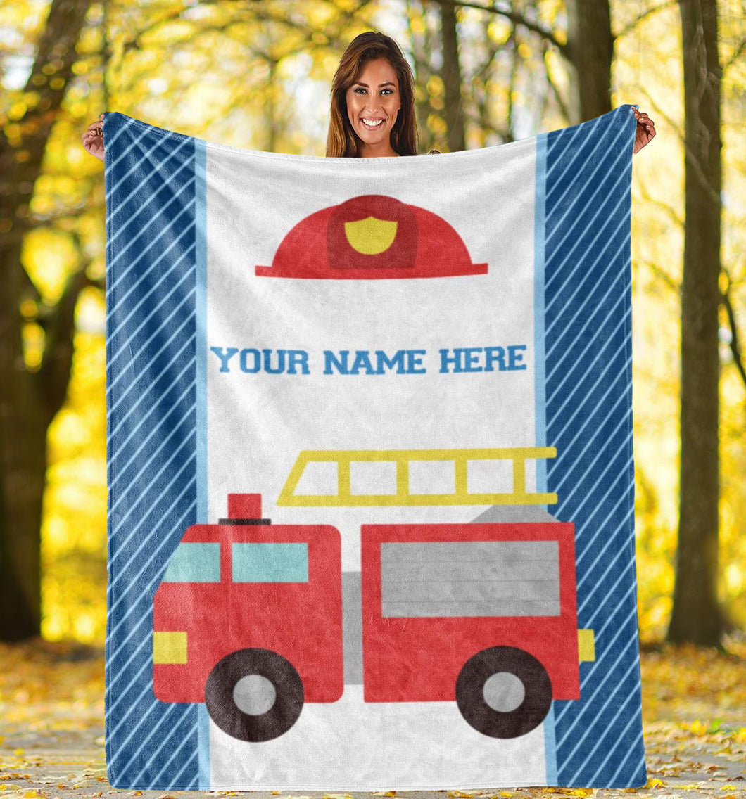 Custom Name Fleece Blanket 13 Fire Truck