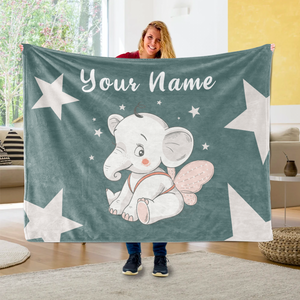 Personalized Baby Elephant Fleece Blanket I02