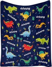 Load image into Gallery viewer, Custom Name Fleece Cartoon Dinosaur Blanket II18