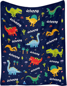 Custom Name Fleece Cartoon Dinosaur Blanket II18