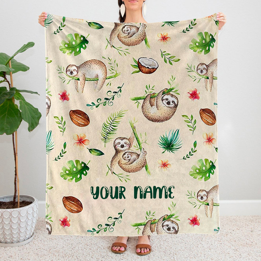 Personalized Sloth Fleece Blanket I07