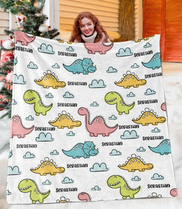 Custom Name Fleece Cartoon Dinosaur Blanket II08