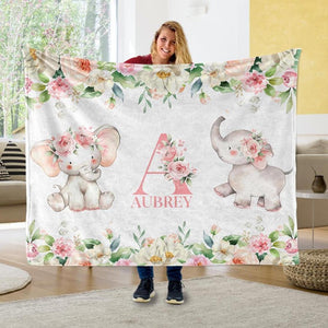 Personalized Name Fleece Blanket 20-Elephant