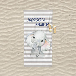 Personalized Kids Beach Towels - Elephant7 Gray