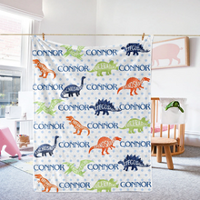 Load image into Gallery viewer, Personalized Name Fleece Blanket VIII 35-Dinosaur