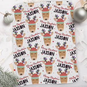 Personalized Christmas Blanket I03-Deers&Baubles