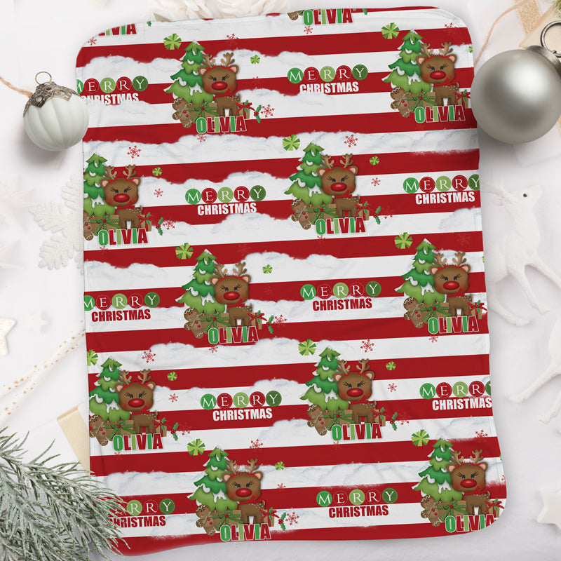 Personalized Christmas Blanket I22-Reindeer Girl