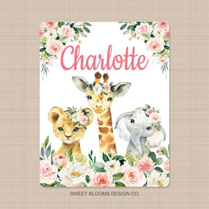 Personalized Name Fleece Elephant Flora Blanket II14