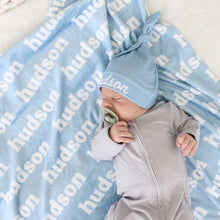 Load image into Gallery viewer, Blue Birth Celebration Custom Blanket for Boys and Girls