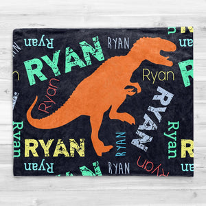 Custom Name Fleece Cartoon Dinosaur Blanket II06