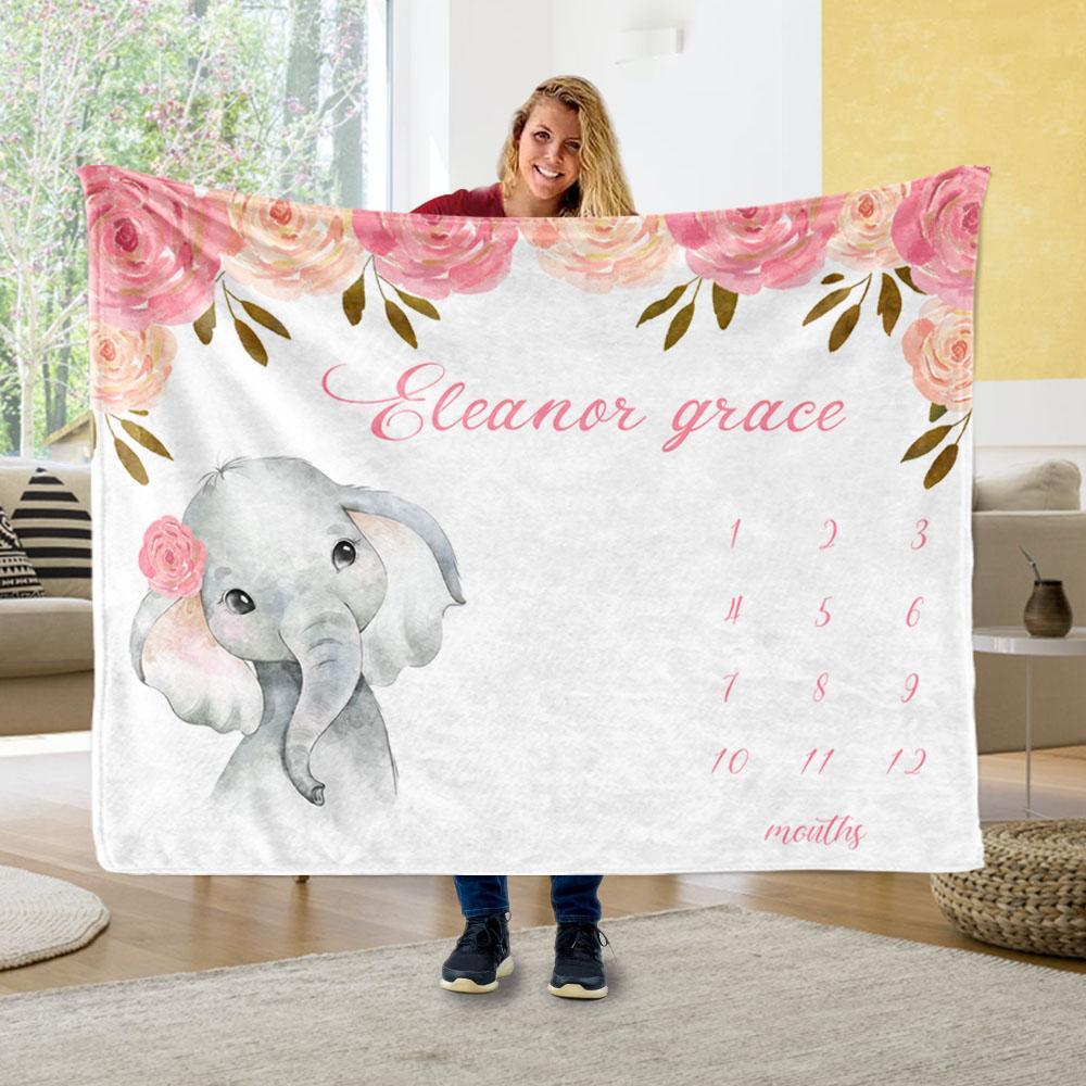 Personalized Name Fleece Blanket 18-Elephant