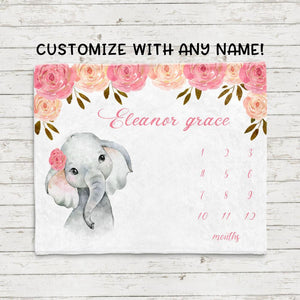 Personalized Name Fleece Blanket 18-Elephant