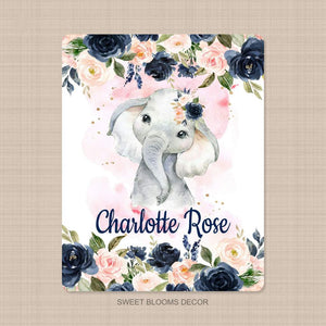 Personalized Name Fleece Elephant Flora Blanket II08