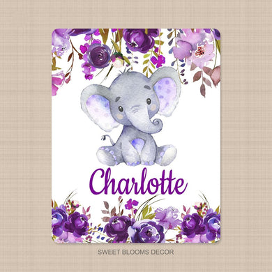 Personalized Name Fleece Elephant Flora Blanket II18