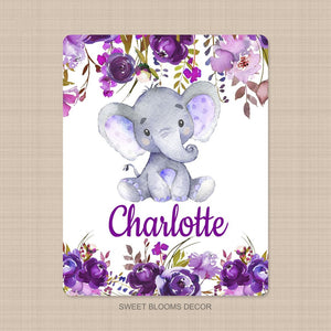 Personalized Name Fleece Elephant Flora Blanket II18