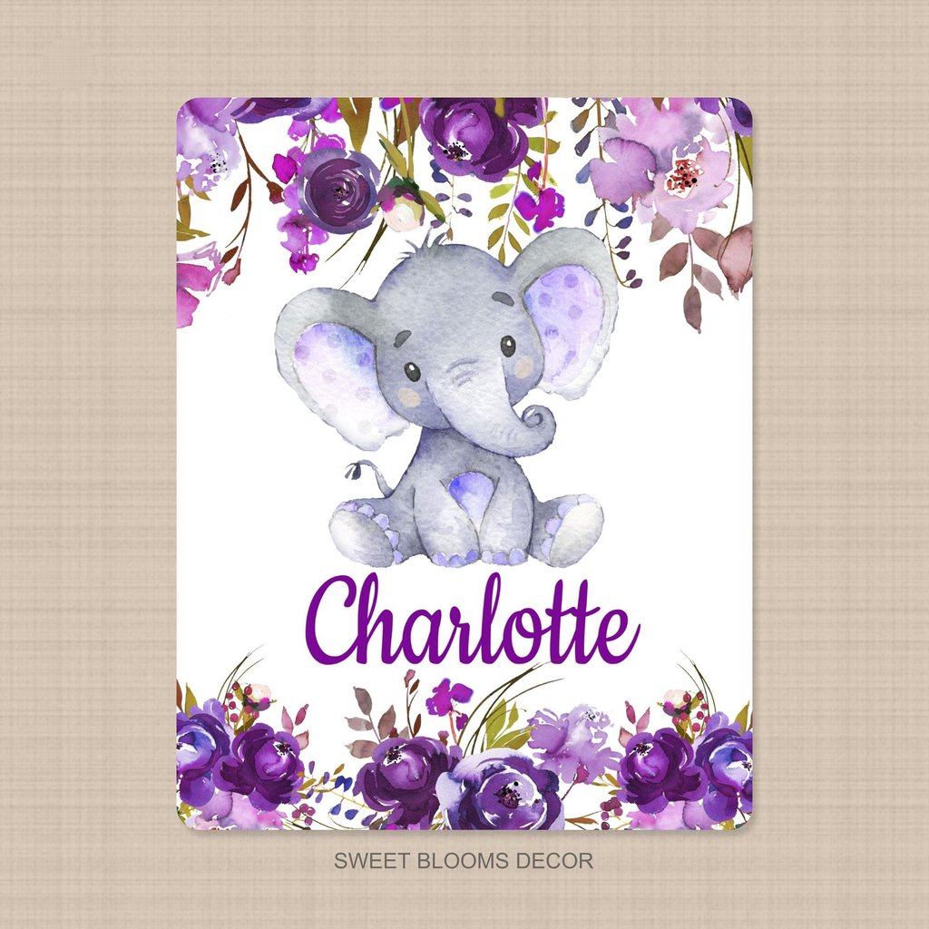Personalized Name Fleece Elephant Flora Blanket II18