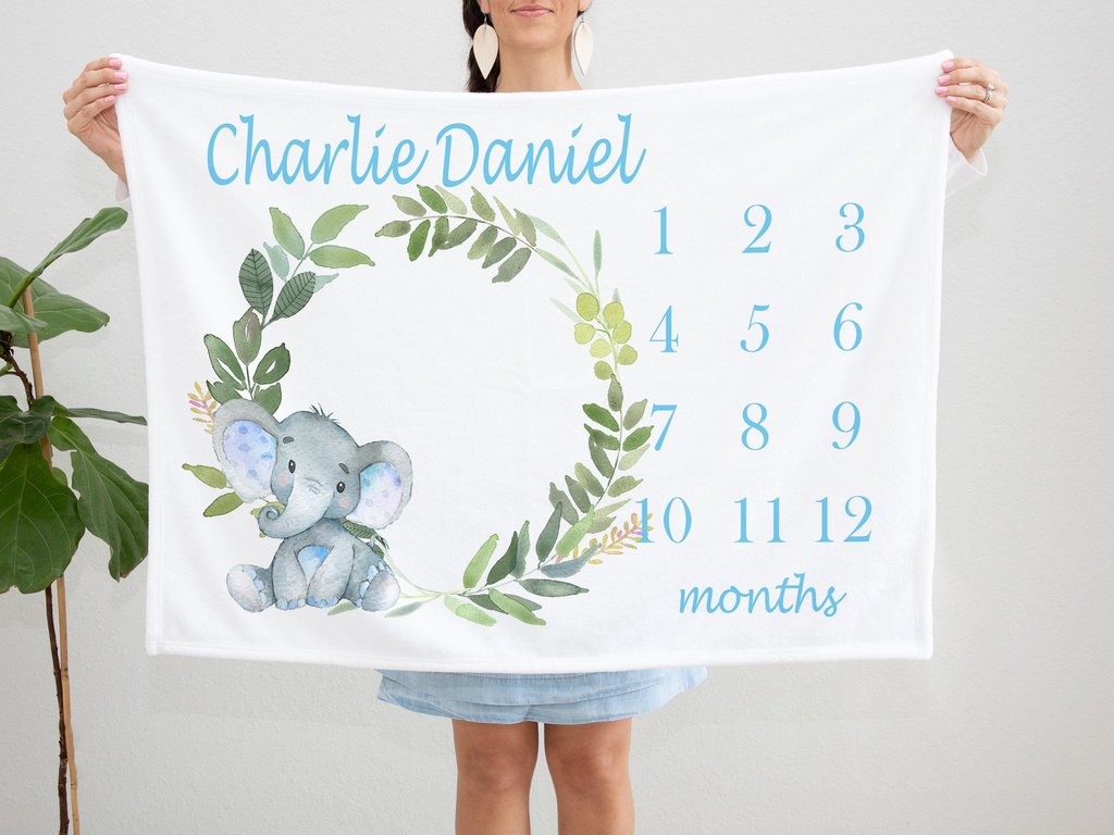 Personalized Name Fleece Elephant Flora Blanket II15