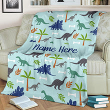 Load image into Gallery viewer, Custom Name Fleece Cartoon Blanket I10 - Dinosaur