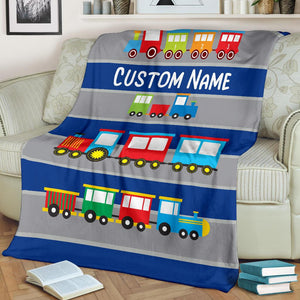 Custom Name Fleece Cartoon Blanket I14 - Train