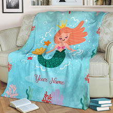 Load image into Gallery viewer, Custom Name Fleece Cartoon Blanket I20 - Mermaid