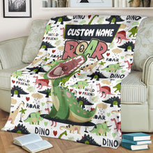 Load image into Gallery viewer, Custom Name Fleece Cartoon Dinosaur Blanket II04