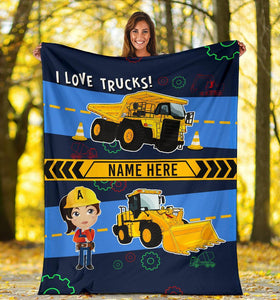 Custom Name Fleece Cartoon Blanket I03 - Truck