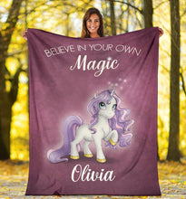 Load image into Gallery viewer, Custom Name Fleece Cartoon Blanket I16 - Unicorn