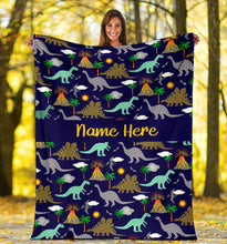 Load image into Gallery viewer, Custom Name Fleece Cartoon Blanket I15 - Dinosaur