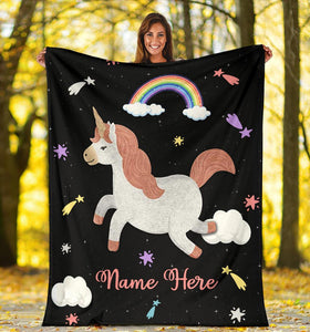 Custom Name Fleece Cartoon Blanket I06 - Unicorn