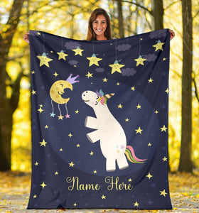Custom Name Fleece Cartoon Blanket I08 - Unicorn