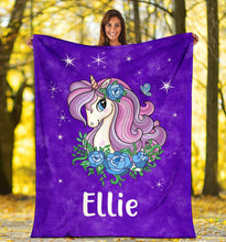 Load image into Gallery viewer, Custom Name Fleece Cartoon Blanket I02 - Unicorn