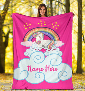 Custom Name Fleece Cartoon Blanket I05 - Unicorn