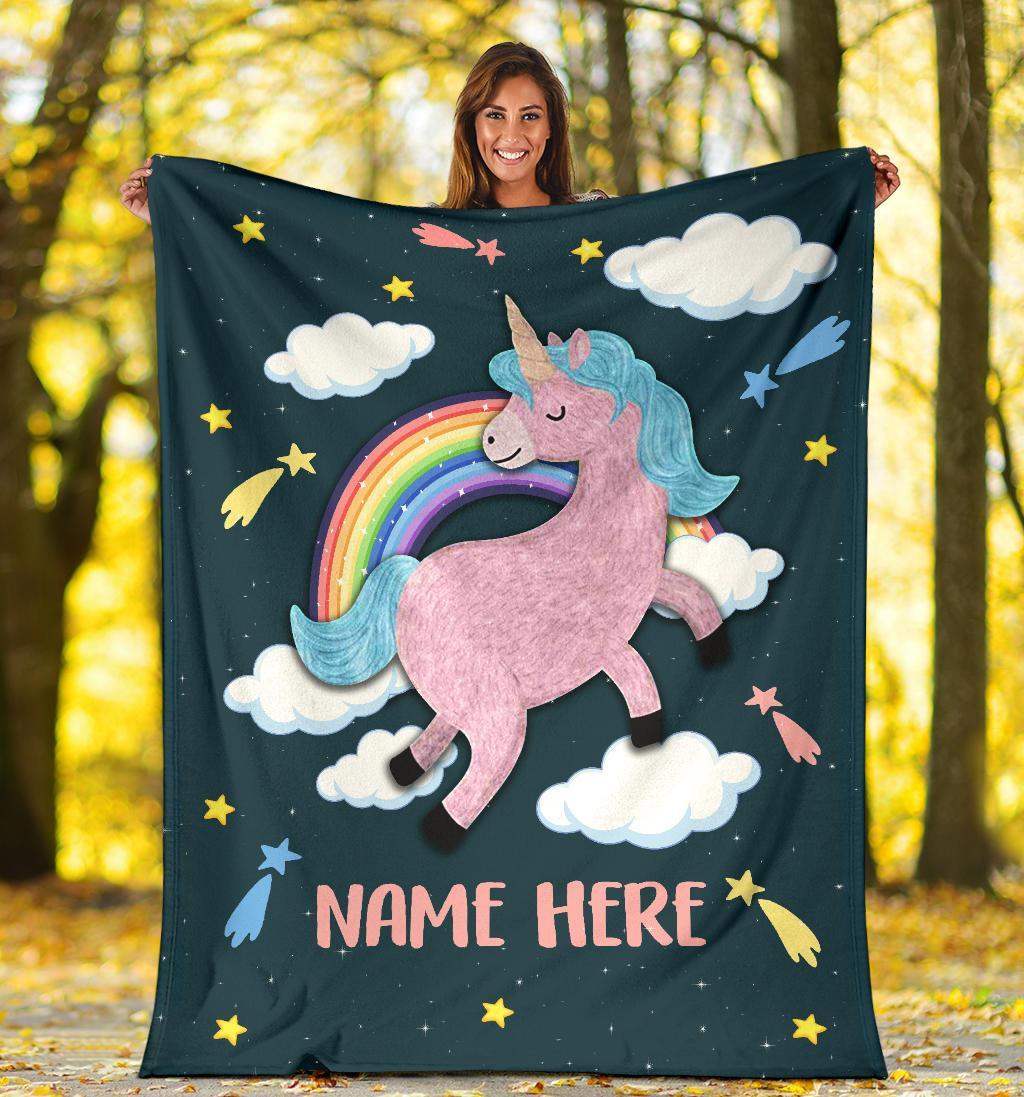 Custom Name Fleece Cartoon Blanket I07 - Unicorn
