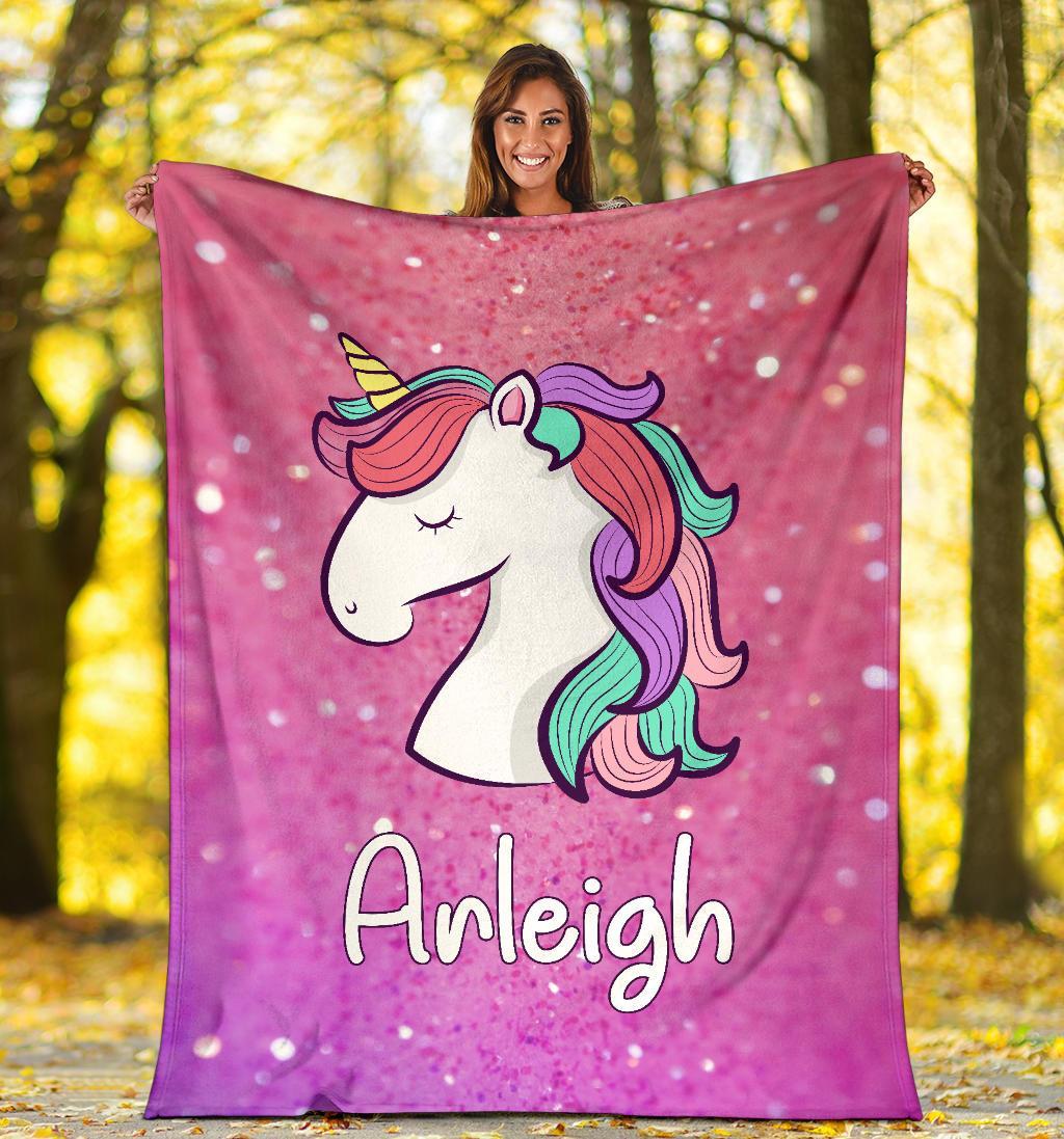 Custom Name Fleece Cartoon Blanket I09 - Unicorn