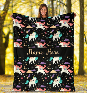 Custom Name Fleece Cartoon Blanket I11 - Unicorn