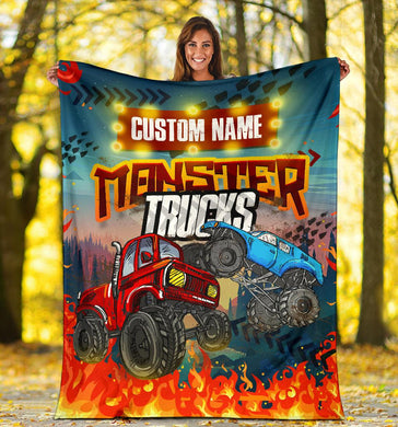Custom Name Fleece Cartoon Blanket II02 - Truck