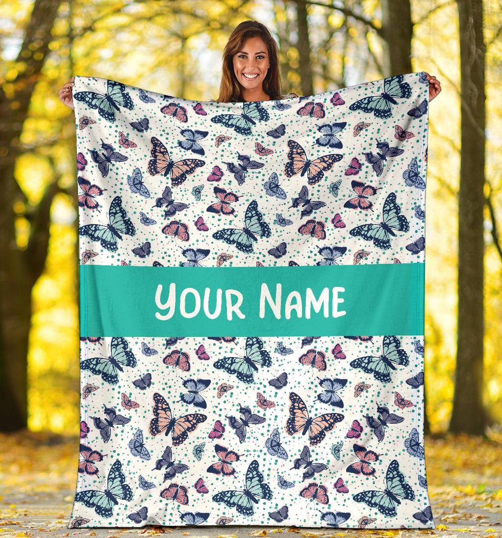 Custom Name Fleece Butterfly Blanket