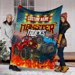 Custom Name Fleece Cartoon Blanket II02 - Truck
