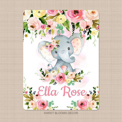 Personalized Name Fleece Elephant Flora Blanket II25