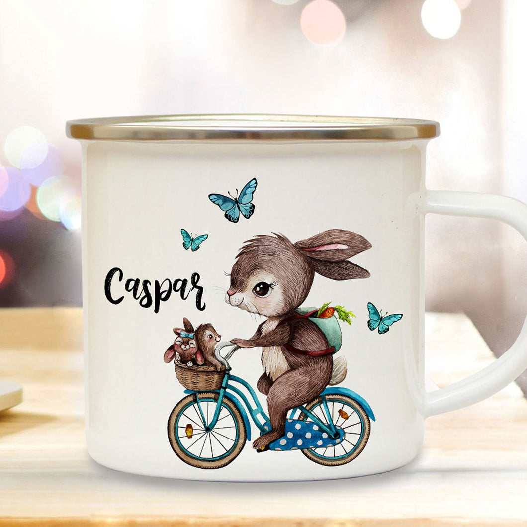 Personalized Enamel Mug I05-Bunny on bike