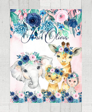 Personalized Name Fleece Blanket - Animals18 Flora