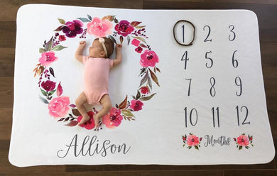 Personalized Baby Milestone Fleece Blanket I02