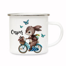 Load image into Gallery viewer, Personalized Enamel Mug I05-Bunny on bike