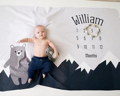 Personalized Baby Milestone Fleece Blanket I05 - Bear